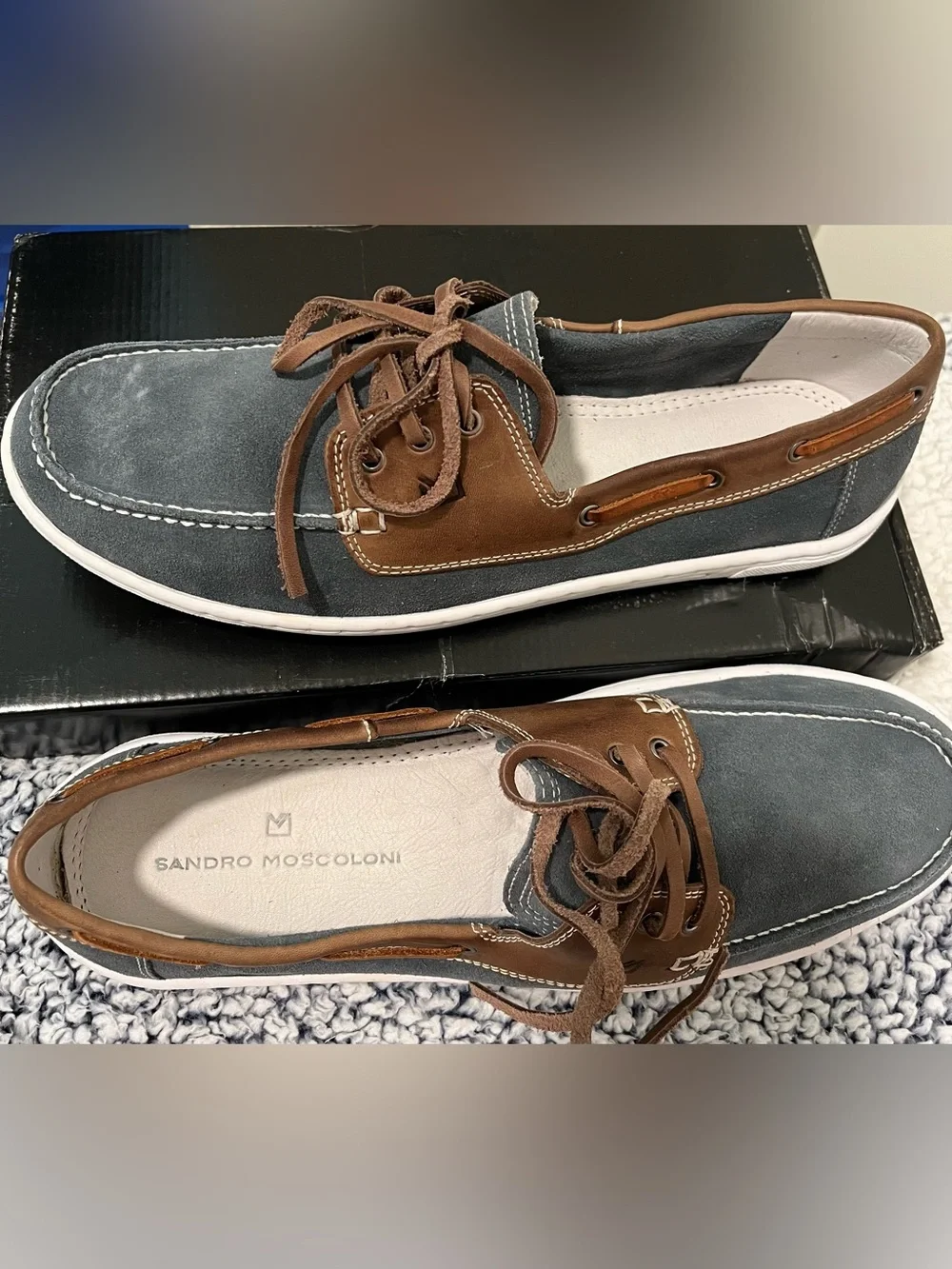 NWT Sandro Moscoloni Two-Tone Brown and Gray Leather Boat Shoes